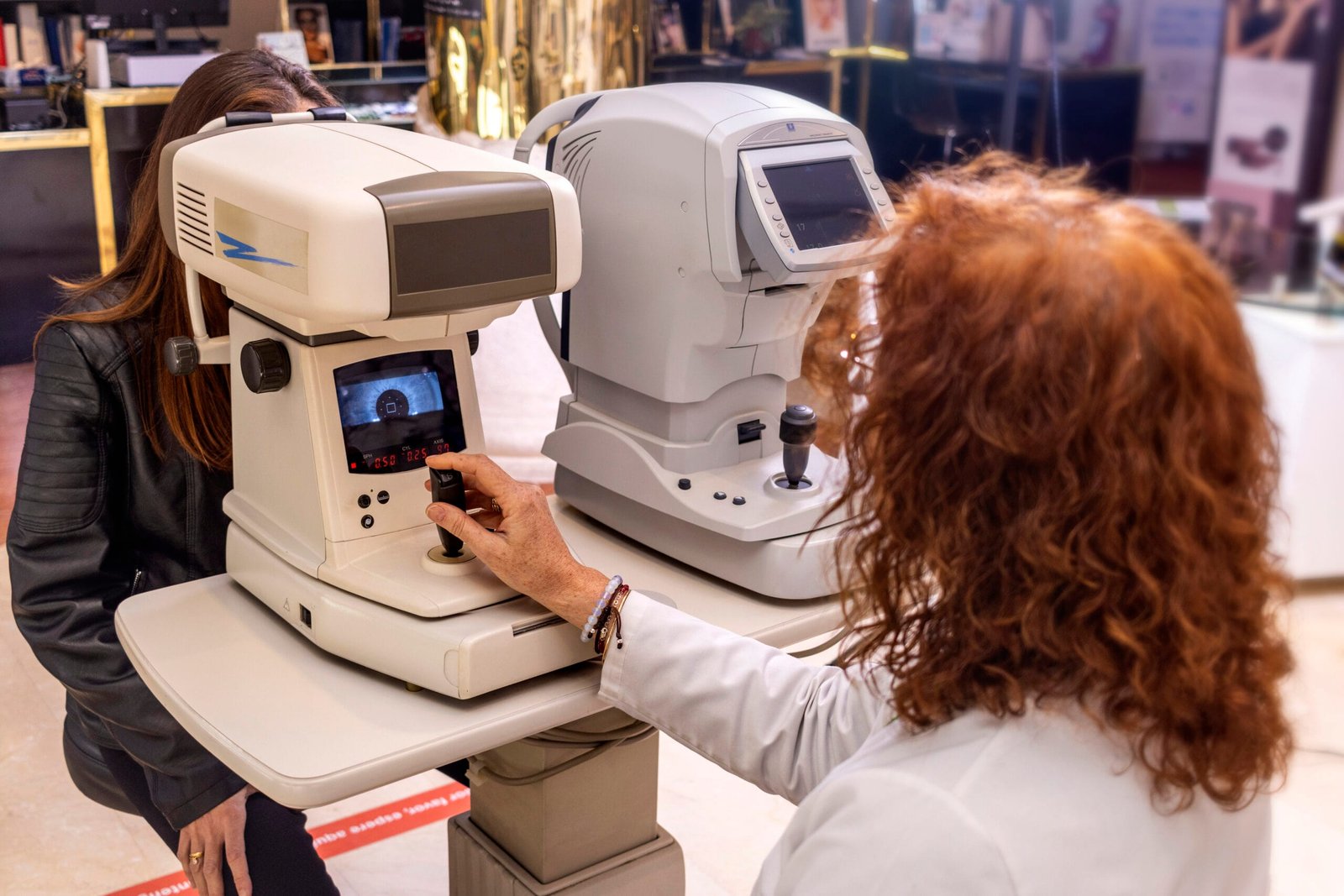 Eye examination in an optician’s office.